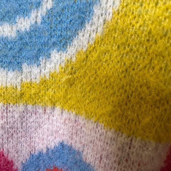 Patchwork Graphic Sweater Smiley Face Flower Dopamine Knit Size S - Picture 6 of 11